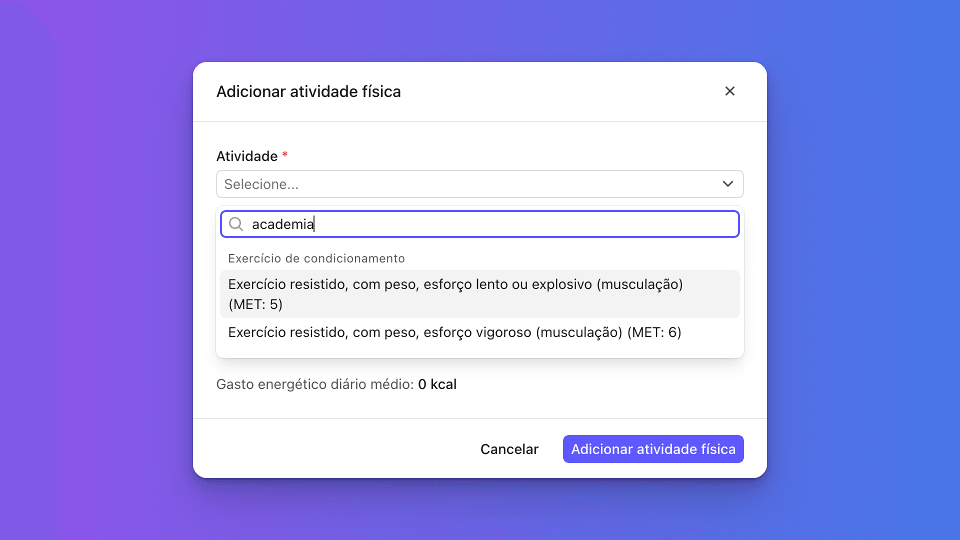 Encontre a atividade física pelo nome que você usa