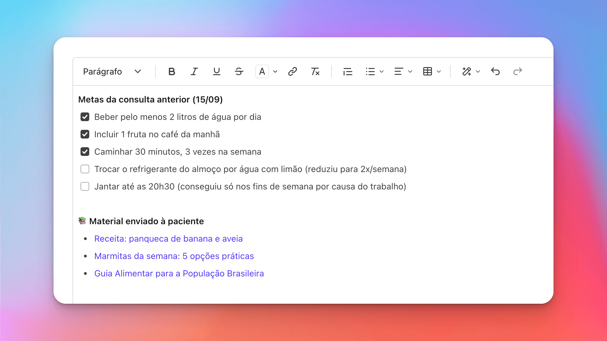 Crie listas de tarefas e insira links no editor de texto